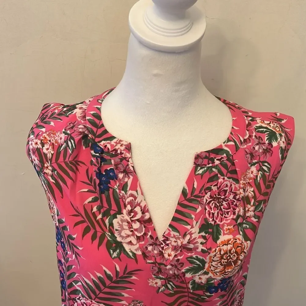 J Crew Floral Hot Pink Sleeveless Top Size 00 EUC